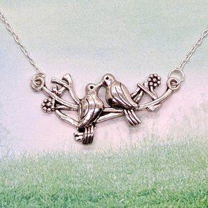 Love Birds on Branch Statement Necklace